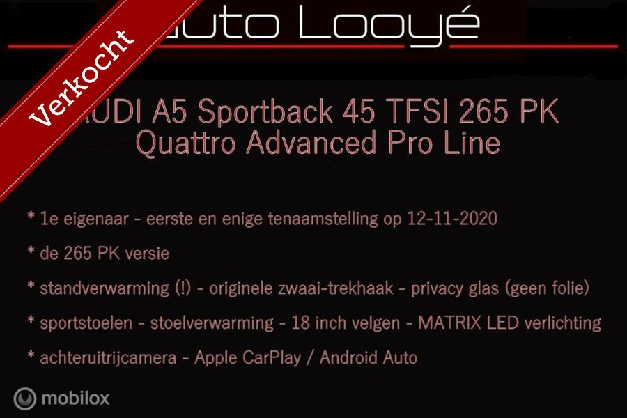 AUDI A5 Sportback 45 TFSI 265 PK QUATTRO