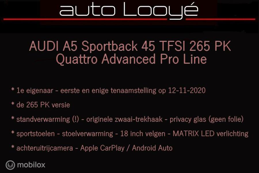AUDI A5 Sportback 45 TFSI 265 PK QUATTRO - trekhaak - standverwarming